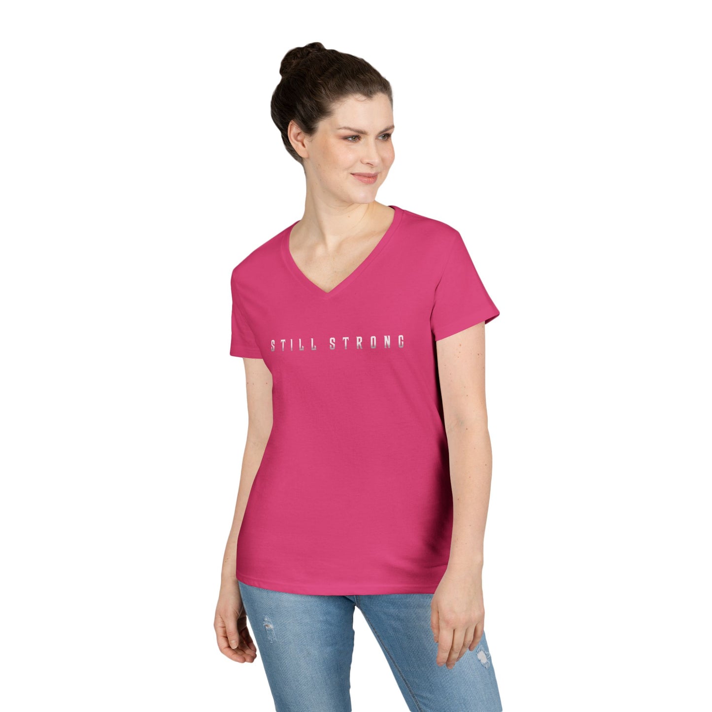 Still Strong Empowering Ladies' V-Neck T-Shirt - Still Strong, Casual Wear, Fitness Apparel, Motivational Gift, Everyday T-Shirt