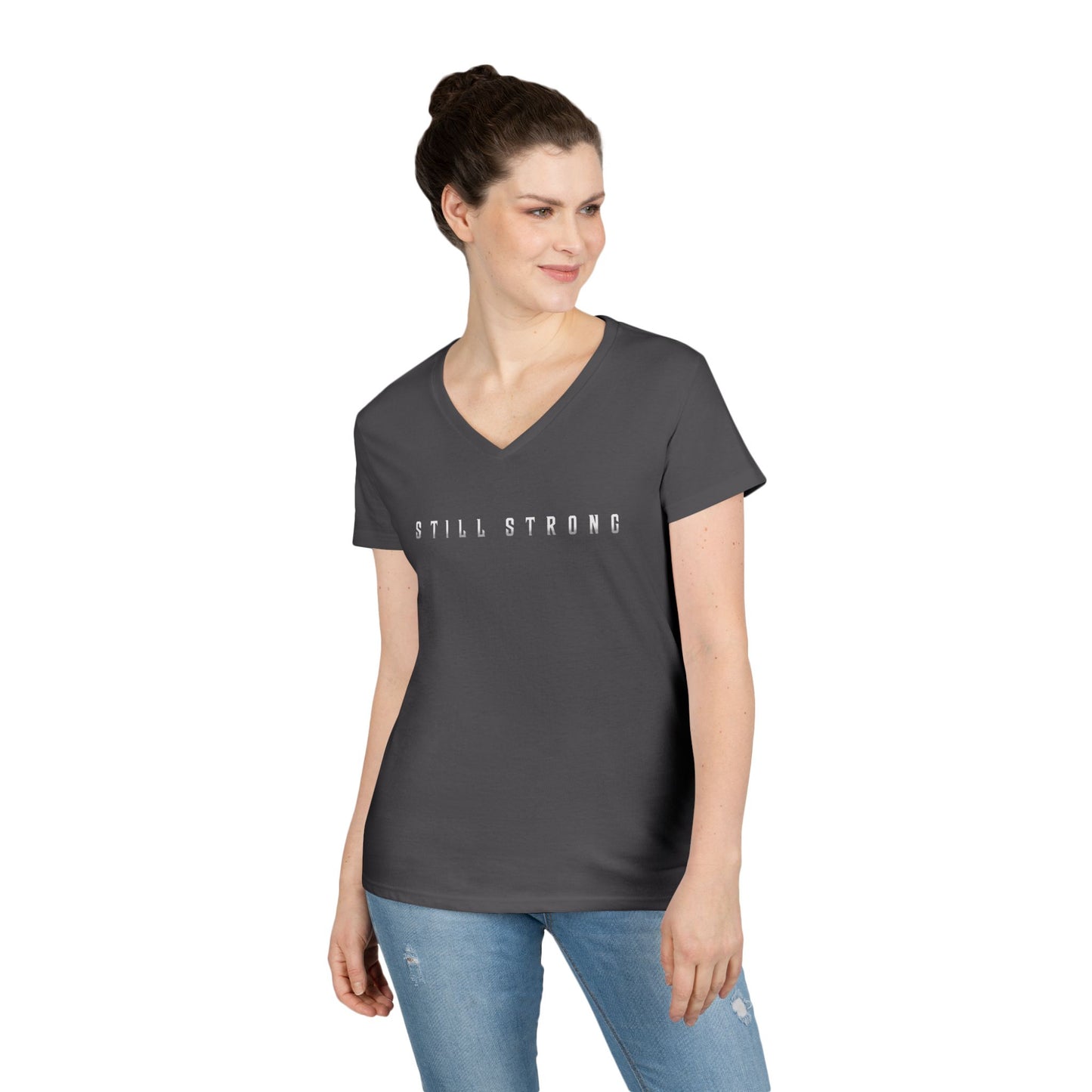 Still Strong Empowering Ladies' V-Neck T-Shirt - Still Strong, Casual Wear, Fitness Apparel, Motivational Gift, Everyday T-Shirt